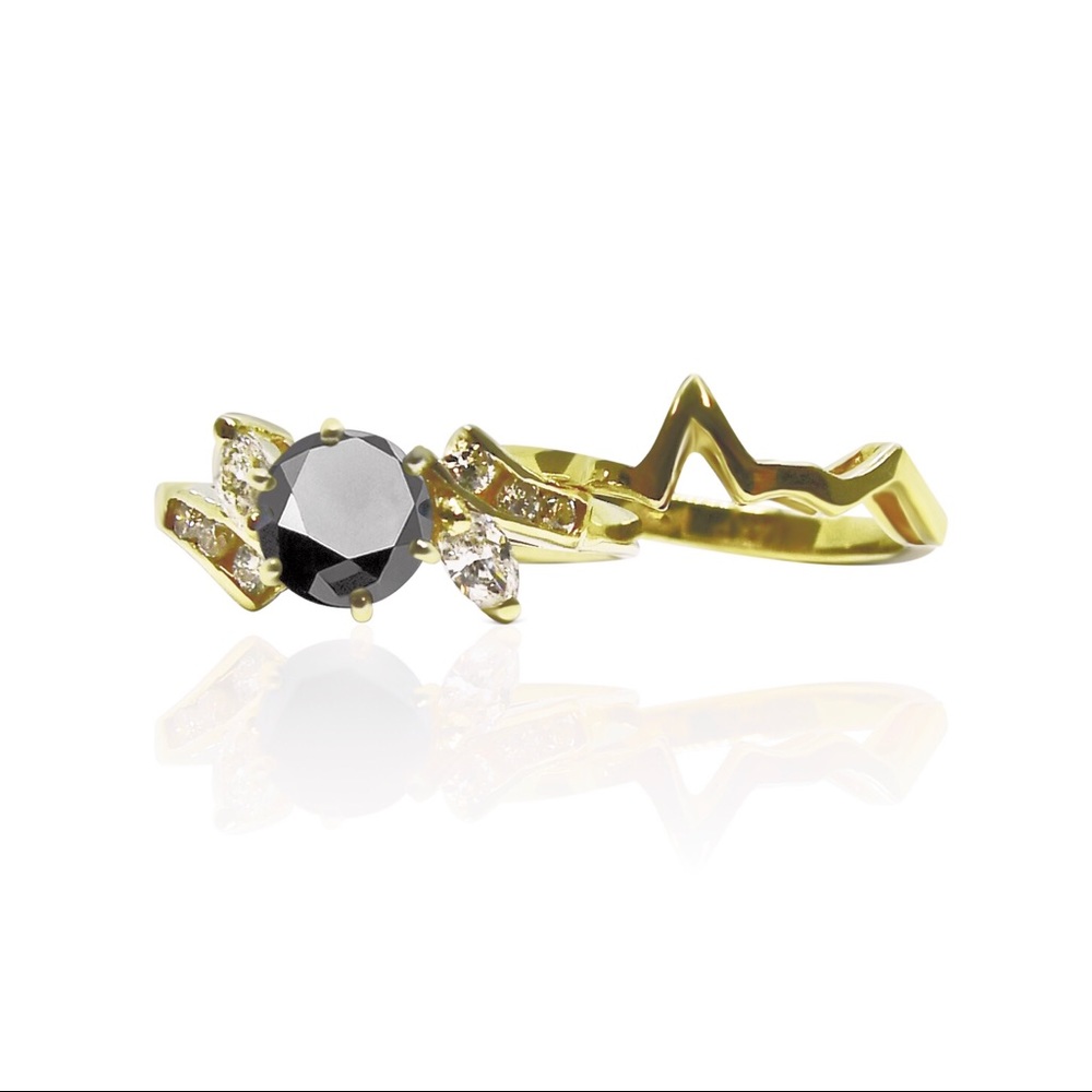 1.52 Carat Black Diamond Ring Set Size 7